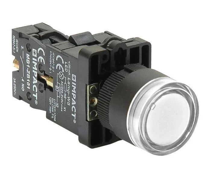 Impact 22mm Işıklı Buton Beyaz NO MB3-EW611