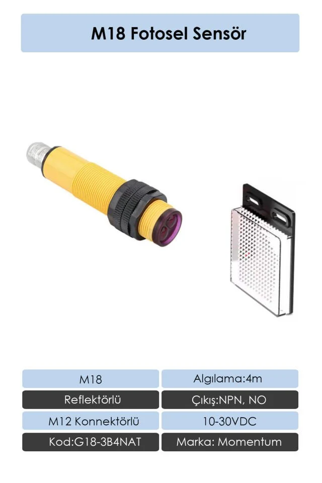 Fotosel M18 4m Reflektörlü 2m Kablo AC 2 Tel NO G18-2B4A
