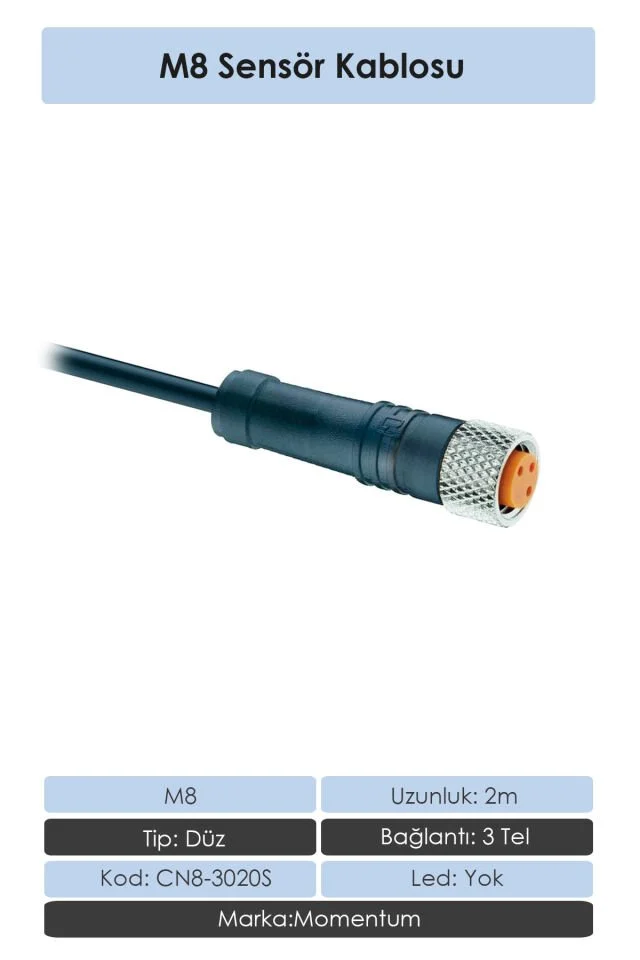 Sensör Konnektör M8 Düz 5 metre 3 Tel CN8-3050S