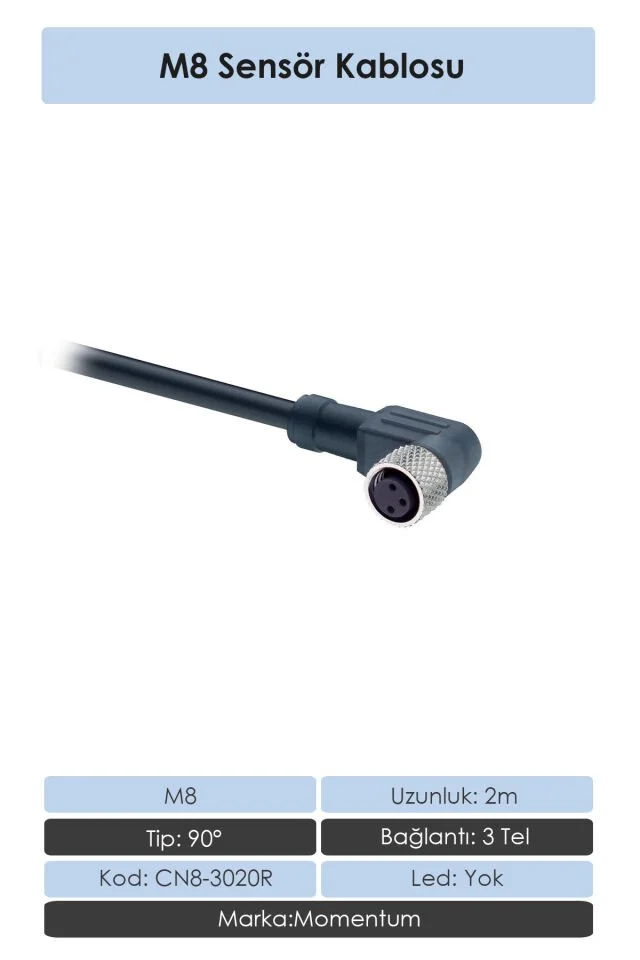 Sensör Konnektör M8 90d 5 metre 3 Tel CN8-3050R