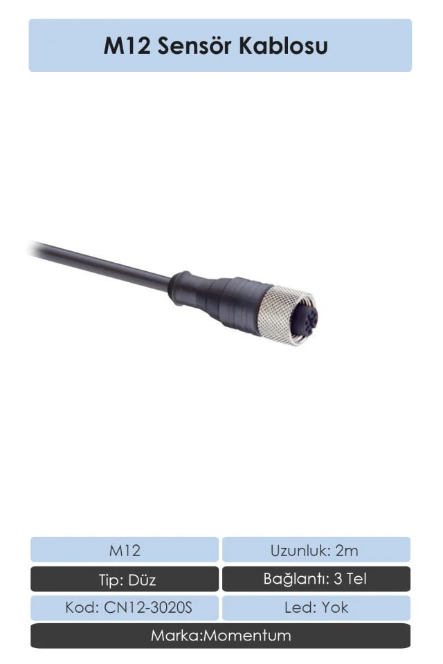 Sensör Konnektör M12 Düz 5 metre 3 Tel CN12-3050S