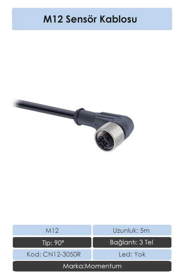 Sensör Konnektör M12 90d 5 metre 3 Tel CN12-3050R
