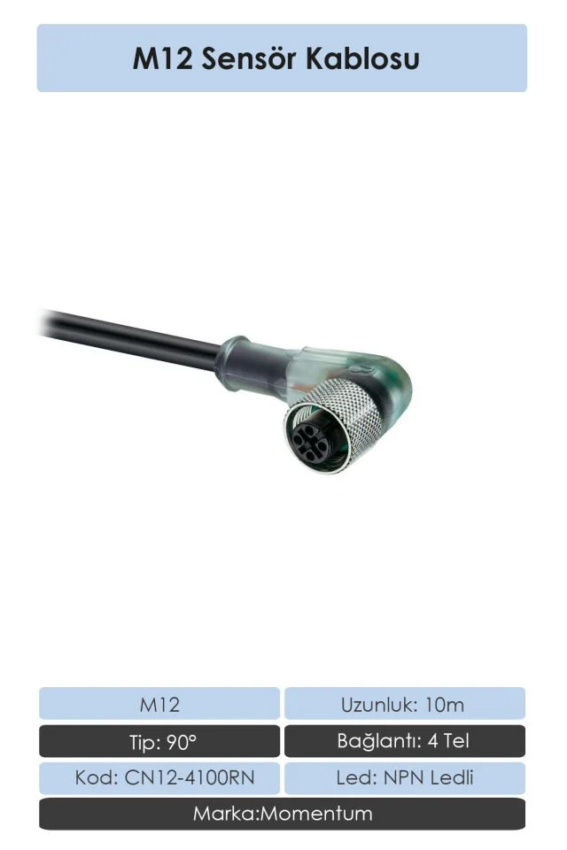 Sensör Konnektör M12 90d 10 metre 4 Tel CN12-4100R