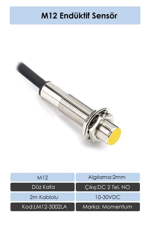 Sensör Endüktif M8 2mm Çıkık Kafa Konnektör M12 PNP NC LM8-3002PBT-M12