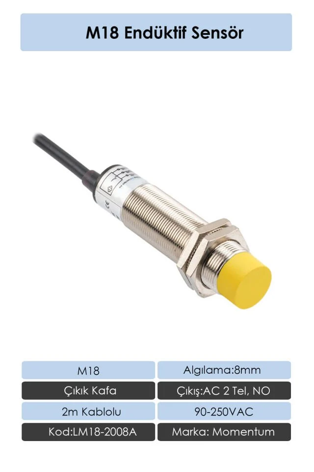 M12 Endüktif Sensör 4mm Çıkık Kafa PNP NO+NC LM12-3004PCT