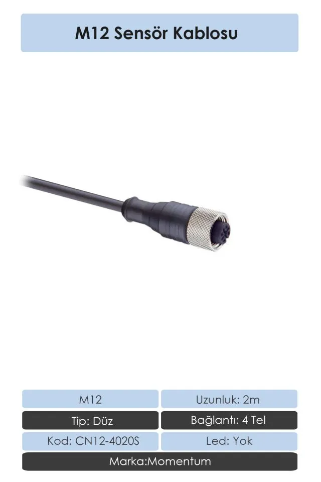 Sensör Konnektör M12 Düz 5 metre 4 Tel CN12-4050S