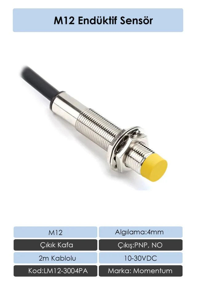 M12 Endüktif Sensör 4mm Çıkık Kafa PNP NO LM12-3004PA