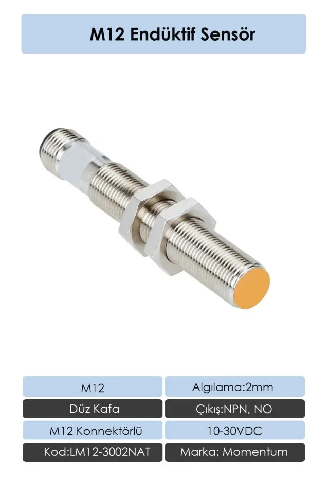 M12 Endüktif Sensör 2mm Düz Kafa NPN NO LM12-3002NAT
