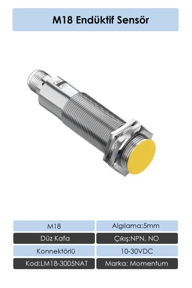 M18 Endüktif Sensör 8mm Düz Kafa NPN NO LM18-3005NAT