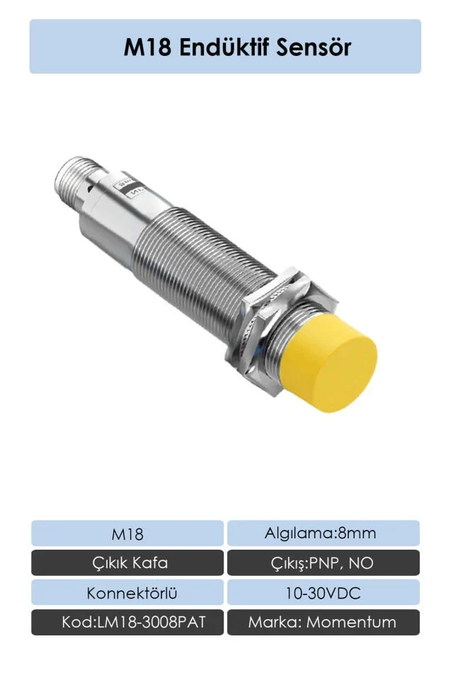 M18 Endüktif Sensör 8mm Çıkık Kafa PNP NO LM18-3008PAT