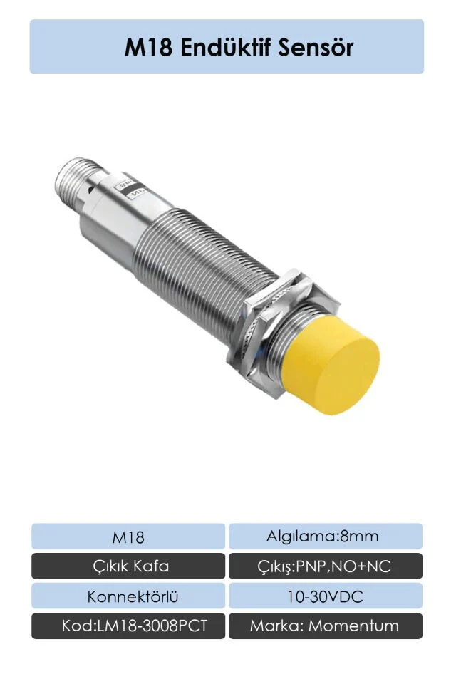 M18 Endüktif Sensör 8mm Çıkık Kafa PNP NO+NC LM18-3008PCT