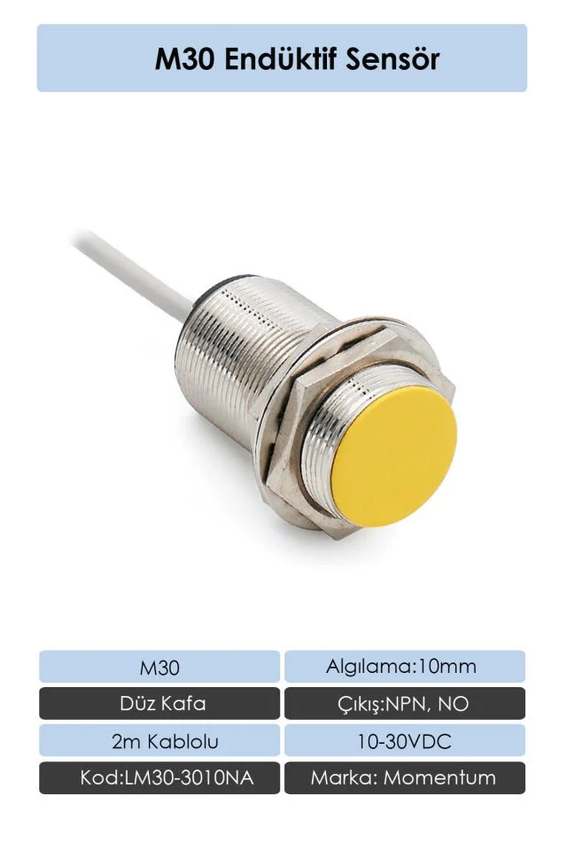 Sensör Endüktif M30 10mm Düz Kafa 2m Kablo NPN NO LM30-3010NA